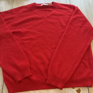 Abaca Red V Neck 100% Cashmere Sweater Men’s XL Academia Classic